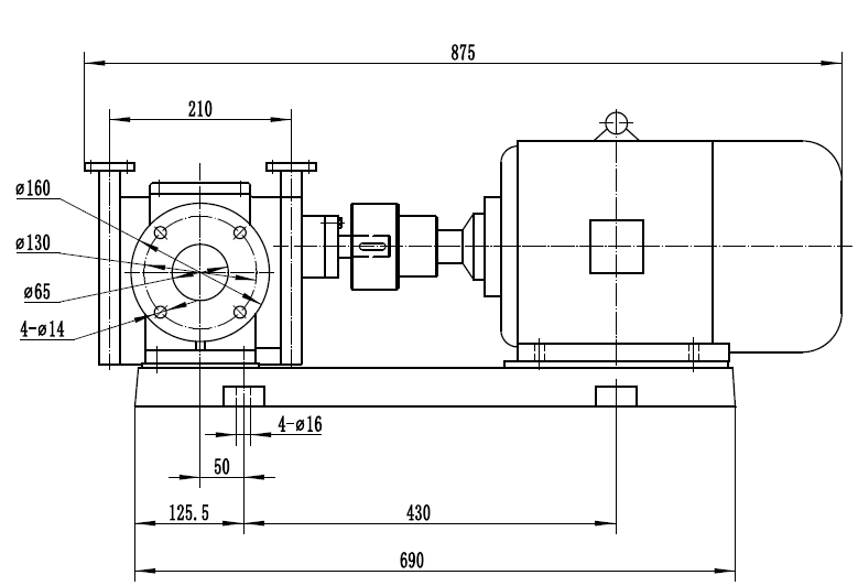 瀝青泵RCB10保溫齒輪泵配5.5kw-4電機(jī)外形尺寸圖